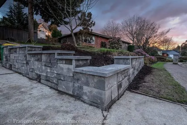 Stonework retaining wall